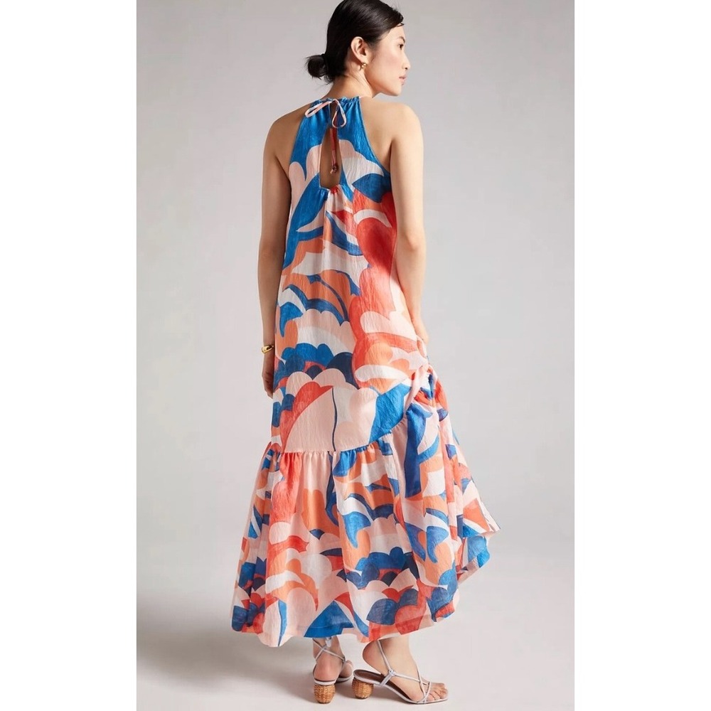 Maeve Anthropologie Halter Maxi Dress Summer Abstract Print Boho Chic, Size XS - Picture 2 of 10
